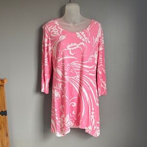 Before + Again pink print tunic top * sz MED